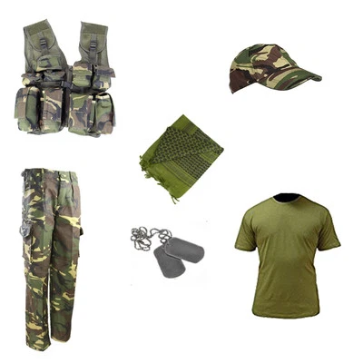 Maglietta Pantaloni Cappello Gilet DPM E MTP Camo Per Bambini - Immagine 1 di 2