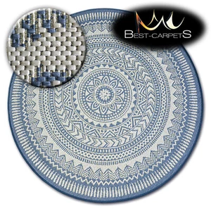MODERN NATURAL SISAL blue round RUG 'FLAT' PRACTICAL Carpet FlatWeave easy clean - Picture 1 of 6