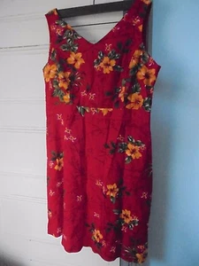 ERIKA Sze L dress Linen & Rayon sleeveless floral RED perfect cute - Picture 1 of 8