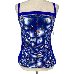 Tankini bandeau floral a cuadros azules LANDS END NUEVO CON ETIQUETAS talla 8 sin tirantes - Imagen 1 de 7