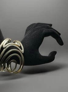 Vintage Silver Tone Wavy Swirl Hinged Cuff Bracelet - Unique Retro Statement - Picture 1 of 5