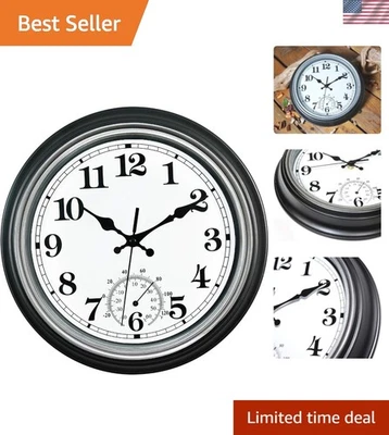 12-Inch Retro Waterproof Wall Clock with Thermometer - Non-Ticking Elegance - Image 1 of 4