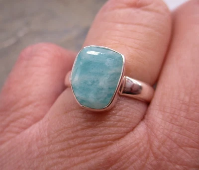 Edler Damen Ring 925 Sterlingsilber Amazonit grün türkis Freiform Rg 57/17 ADK - Bild 1 von 4