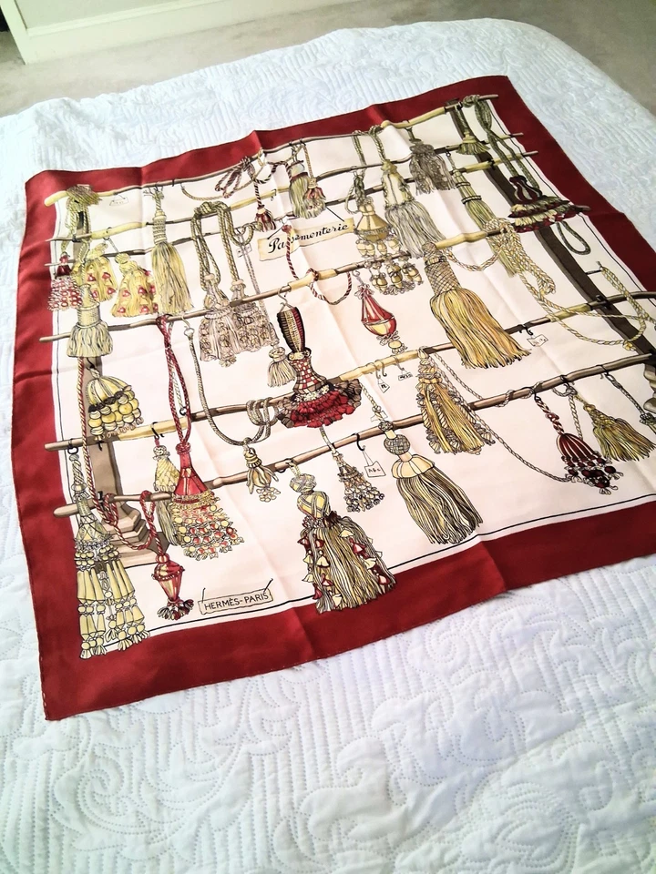 Atuh Hermes Burgundy Passementerie 90 Silk Carré Scarf Paris - Image 1 of 4