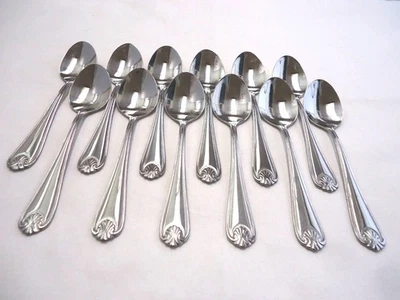 STAINLESS STEEL SHELL PATTERN TEASPOON 12-PIECES - Image 1 of 4
