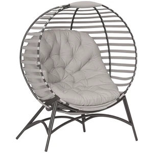Outsunny Egg Chair w/ Cushion Steel Frame and Side Pocket, Light Grey - Picture 1 of 11