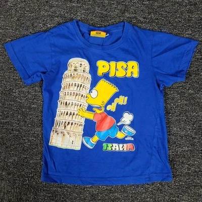 Bart Simpson Shirt Boys 5/6 Blue Pisa Italia Graphic Novelty TV Cartoon Show Tee - Image 1 of 4