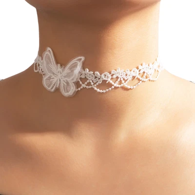 Stylish Women's Butterfly Necklace - Elegant Lace Choker & Seed Bead Jewelry - Image 1 of 4