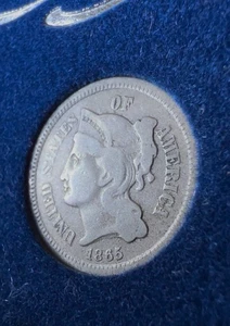 1865 Three Cent Nickel US Coin    - Picture 1 of 3