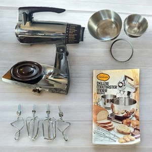 Mixer vintage SUNBEAM Deluxe Mixmaster - ciotole e battitori - cromato/marrone testato - Foto 1 di 9