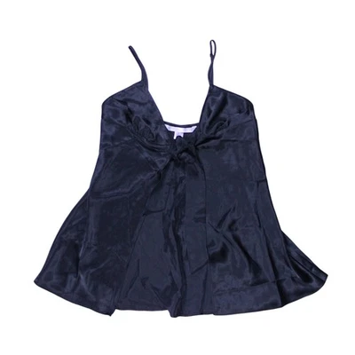 Vintage Victoria's Secret Corbata Frontal Cami Chemise Negro Lazo Tanque Y2K Seda Talla S Foto 1 de 4