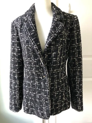 Chaqueta Blazer de Tweed a Cuadros Alice & Olivia “Macy” Negra/Blanca Talla 10 Med NUEVA SIN ETIQUETAS Foto 1 de 4