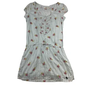 Abercrombie & Fitch Dress Women's M Floral Striped Blue Short Sleeve Casual - Picture 1 of 5
