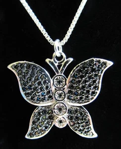 ELANZA STERLING SILVER BLACK STONE BUTTERFLY PENDANT NECKLACE 925 4.72g (28252) - Picture 1 of 9