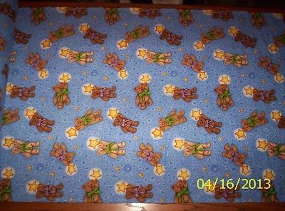 New Blue with Tossed Bears and Stars cotton flannel fabric by the 1/2 yard - Image 1 of 4