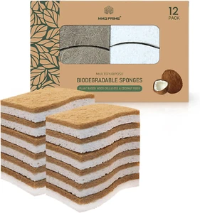 Natural Kitchen Sponge –12-Pack Biodegradable Sponges for Dishes –Compostable Di - Picture 1 of 12