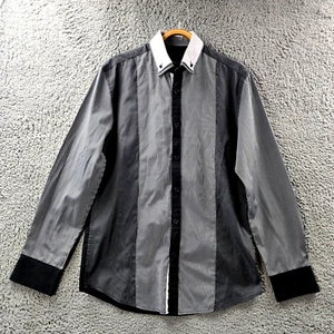 Tarocash Mens Dress Shirt Size S Black Grey White Stripe Long Sleeve Button-Up - Picture 1 of 14