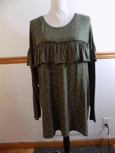 Evri Women's Green Long Sleeve Shirt, Ruffle, Size 2x *NEW* - Picture 1 of 7