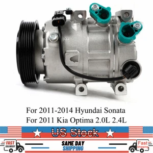 AC Compressor W/ Clutch For 2011-2014 Hyundai Sonata & 2011 Kia Optima 2.0L 2.4L - Picture 1 of 16