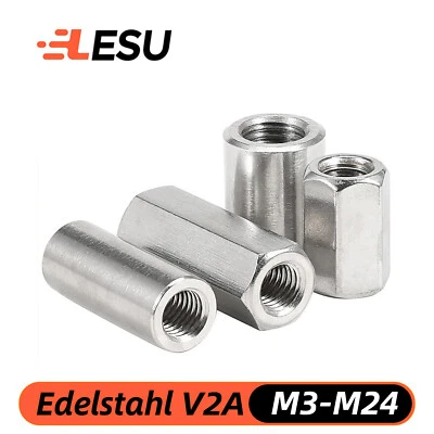 Gewindemuffen M3 - M24 rund Sechskant Edelstahl Langmuttern Verlängerungsmuttern - Bild 1 von 3