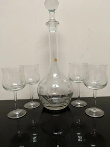 Vntg Hand Etched Floral Crystal Decanter w/Stopper 4 Glass Goblet Set Romania FS - Picture 1 of 12