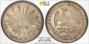 Mexico 1896 Zacatecas As FZ 8 Reales PCGS Ms62 Zs82 - Picture 1 of 3