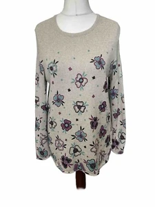 Gudrun Sjoden Size Small Beige Jumper Floral Pattern Cotton Knit Long Sleeve - Picture 1 of 9