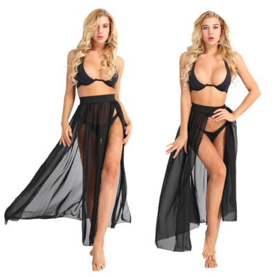 DE Damen Strandrock Bikini Chiffon Cover up Transparent lange Rock mit Schlitz - Bild 1 von 2