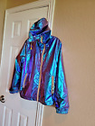 Nwt XL raincoat iridescent zip up face purple lite jacket top 2layer attch hoodi