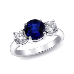 Natürlicher blauer Saphir 2,16 kt in 18K Weißgold Ring mit 0,88 Karat Diamanten - Bild 1 von 7
