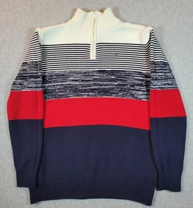 Tommy Hilfiger Sweater Boy's XL (20) Color Block Blue White Red Quarter Zip - Picture 1 of 14