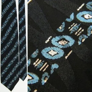 MEN BRIONI POLKA DOT GEOMETRIC STRIPE BLK BABY BLUE THICK SILK NECKTIE NECK TIE - Picture 1 of 1