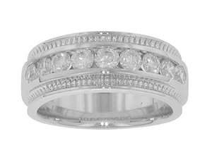 1.00 CT TW Mens Round Cut Diamond Wedding Band Ring 18 kt White Gold - Picture 1 of 7