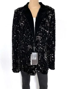 Nuovo con etichetta! NUOVO MARINA RINALDI CINZIA 29 US 20 2X giacca blazer velluto top paillettes nero - Foto 1 di 12
