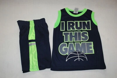Conjunto de camiseta y pantalones cortos musculosos "I Run This Game" para niños pequeños AZUL MARINO verde 4T Foto 1 de 2