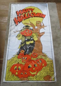 1989 HALLOWEEN DOOR COVER~VINYL~SCARECROW/PUMPKINS/SCARY TREE W/OWL - Bild 1 von 6