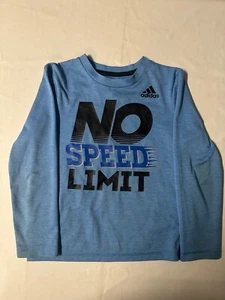 Adidas Boys Long Sleeved Graphic Shirt Size 7 No Speed Limit Blue and Black - Picture 1 of 3