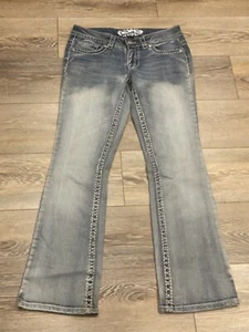 Paisly Sky Jeans Womens 2 Blue Low Rise Boot Cut Wide Stitching Western - Picture 1 of 5