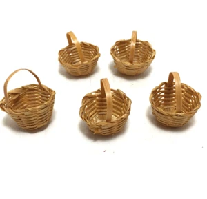 Woven wicker baskets 5 count 1" miniature dollhouse Easter fairy craft Vintage - Picture 1 of 7