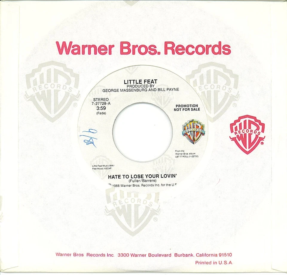LITTLE FEAT  Hate To Lose Your Lovin'  promo 45 from 1988 - Image 1 of 1