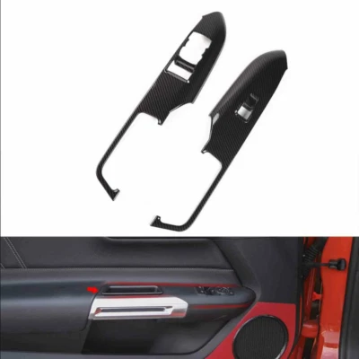 Cubierta de ajuste de botón de interruptor de elevación de ventana ABS de carbono 2 piezas para Ford Mustang 2016-2020 Foto 1 de 4