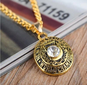 Necklace For New York Yankees NY World Champions Medal Gold Pendant Chain 17" - Picture 1 of 3