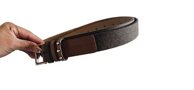 Michael Kors Belt Womens L Brown Leather Skinny 1" W Square Silver Buckle Boho - Image 1 of 4