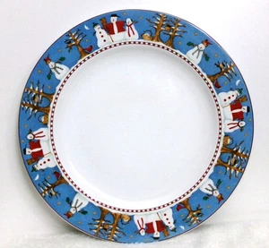 CUTE! CHRISTMAS/WINTER DINNER PLATES (4) SAKURA SNOWMAN BY DEBBIE MUMM NEW - Picture 1 of 3