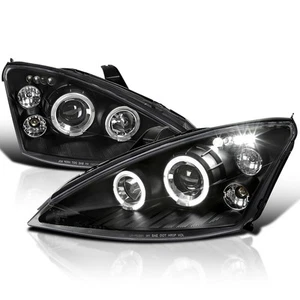 Black Fits 2000-2004 Ford Focus Led Halo Projector Headlights Lamps Left+Right - Picture 1 of 8