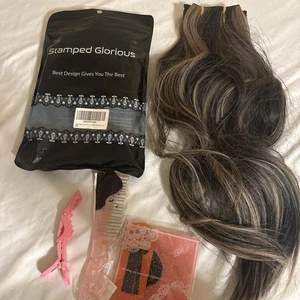 Gestempelt Glorious Wavy Clip On Echthaar Extensions schwarz und braun - Bild 1 von 7