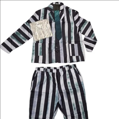 Traje de Disfraz Cosplay Para Hombre Beetlejuice Negro Blanco Verde Rayas Talla 2X Foto 1 de 4