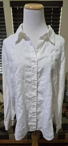 Camisa Liz Claiborne Mujer 100% Lino Botón Frontal Talla 16 Blanca Bordada - Imagen 1 de 17