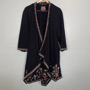 Cárdigan suéter Johnny Was envolvente negro bordado floral para mujer talla 2X” - Imagen 1 de 11