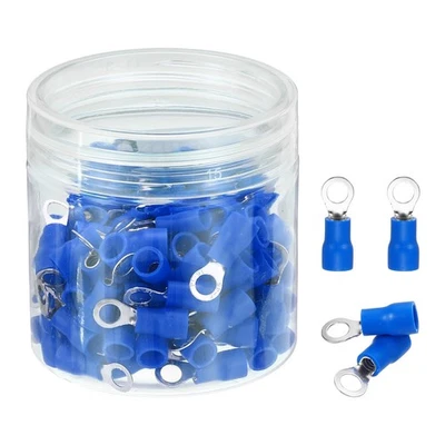100Pcs Insulated Ring Terminal RVS2-4 16-14AWG Battery Connectors, Blue Foto 1 de 4